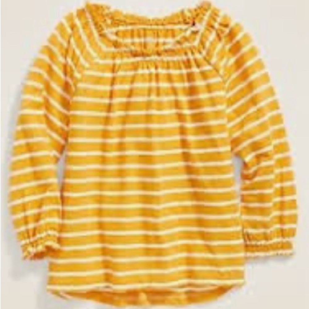 Old Navy Girls Yellow/White Striped Smocked-Ruffle Slub-Knit Top